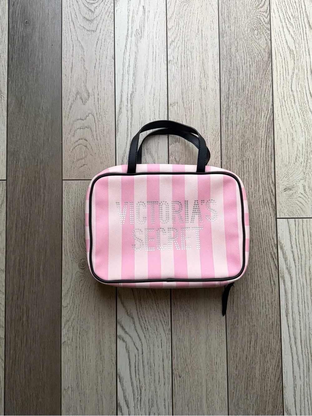 Victoria's Secret Pink Striped Hanging Travel Cosmetic Bag